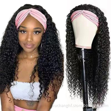 100 Non Lace Glueless Custom Curly Bundles with Headband Half Wig Peruvian Wigs With Headband Friendly Hair Wigs